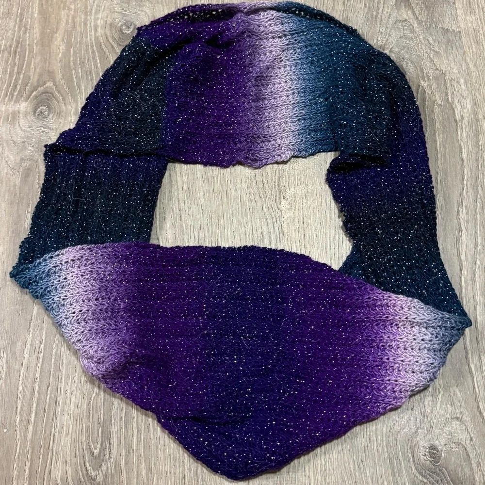 Purple Ombre Infinity Scarf Metallic Knit Loop Wrap